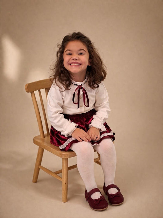 Blouse and Bloomer Skirt Wine Red Set with Lace Details