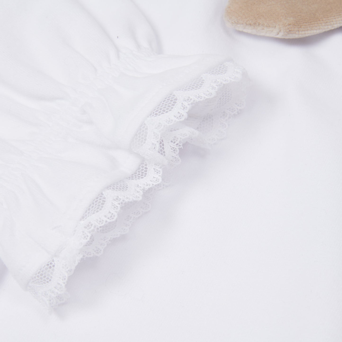 Beige Velvet Ruffle Skirt and Bow Blouse Set
