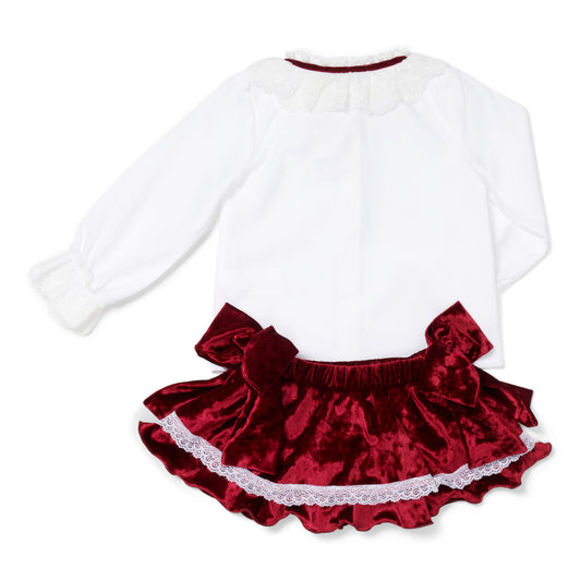 Blouse and Bloomer Skirt Wine Red Set with Lace Details
