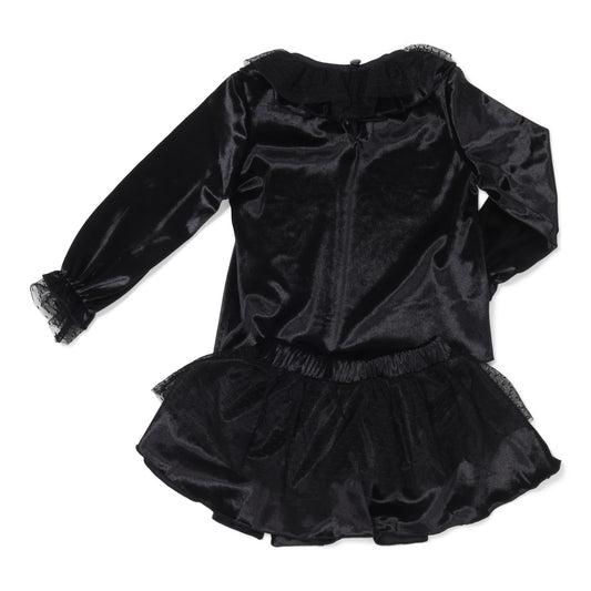 Black Velvet Ruffle Blouse & Tulle-Lined Skirt Set
