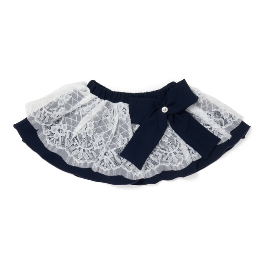 Blue Lace Skirt with Statement Bow